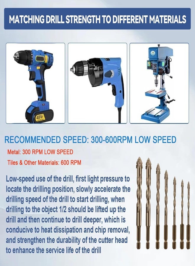 Serplex® 7Pcs Alloy Steel Carbide Drill Bits for Ceramic Tiles, Ceramic, Glass Marble Concrete 3/4/5/6/8/10/12mm High Impact 4-Edge Sawtooth Power Drill Bits Hex Shank Hole Opener Bit - Image 4